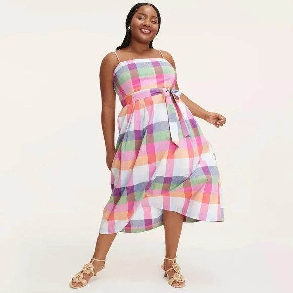 Kate‎ Spade Target Extra Large Plaid Tie-Waist Midi Dress XL Red/Pink/Green/Blue - Picture 3 of 7